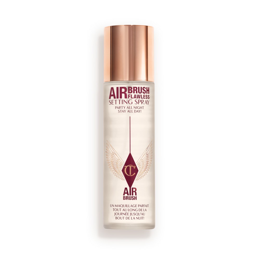 Charlotte Tilbury Airbrush Flawless Setting Spray bottle with rose-gold cap and white label